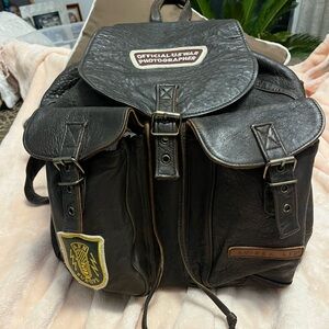 Avirex VINTAGE Military style  Brown Leather Backpack with Patches